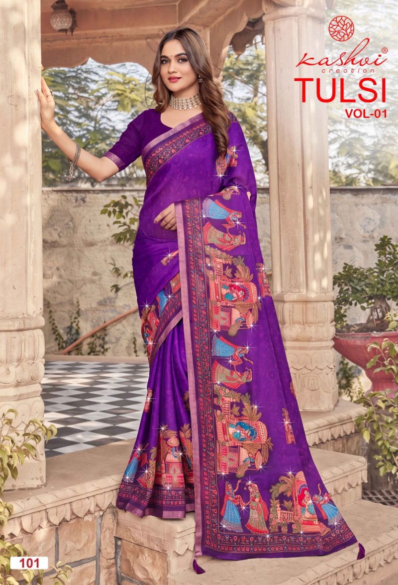 Tulsi Vol 1 By Kashvi Dull Moss Kesab Border Saree 